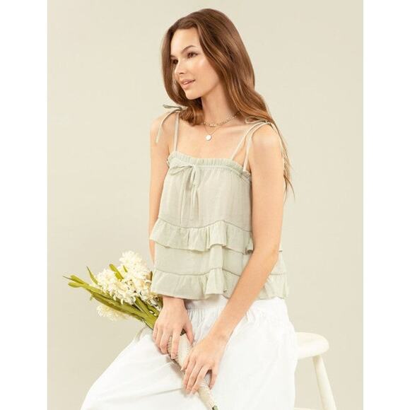 NWT Blu Pepper Light Sage Ruffle Tiered Top Bralette Size Small - Picture 1 of 11
